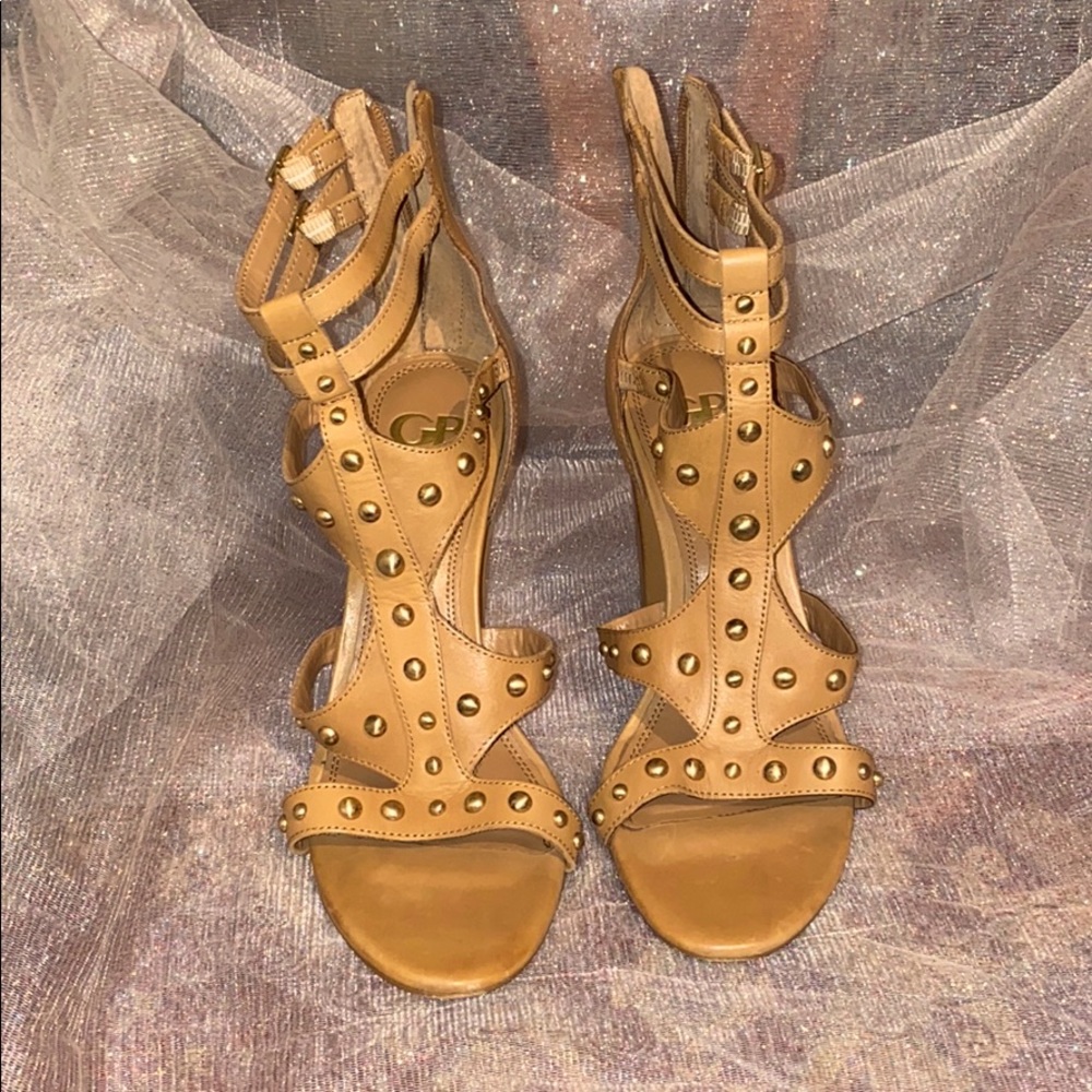 Tan block heels